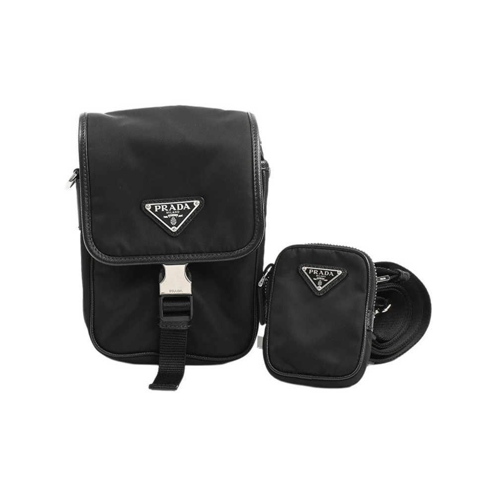 Prada Arque Vitello Daino Leather Hobo Shoulder Bag Black